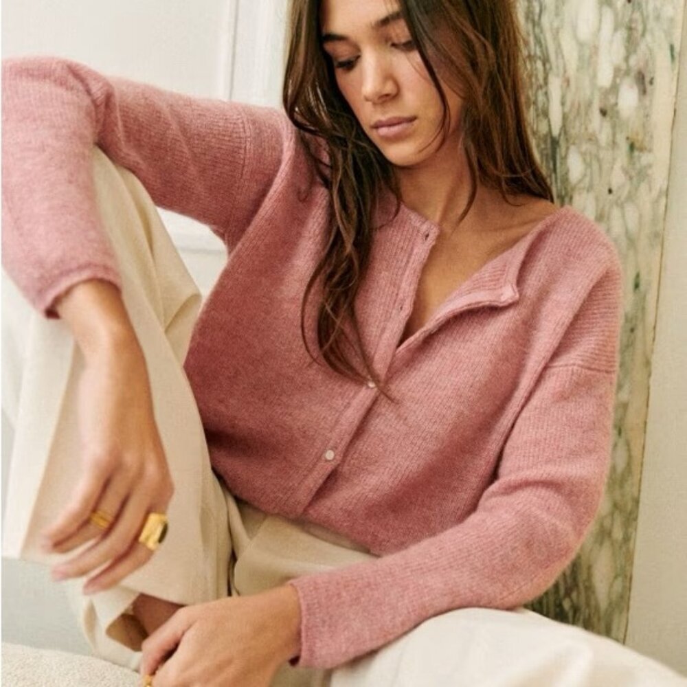 Sezane Gaspard  Reversible Sweater Size Small Rosewood Pink Cardigan Knit Mohair